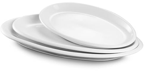 DOWAN Platos Grandes para Servir, 16 / 14 / 12 Juego de 3 Platos Ovalados para Servir, Platos de Porcelana Blanca para Aperitivos, Invitados, Fiestas, Carne de Pavo, Restaurante y Hogar