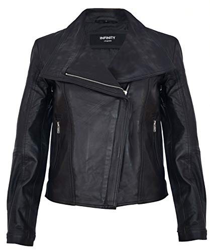 Ladies Leather Jacket Classic Biker Style Shawl Real Leather Womens Jacket