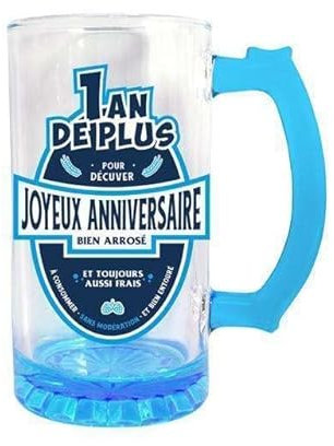 Générique Chope à Bière Joyeux Anniversaire Bleue