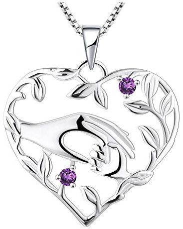 YL Mama Kette 925 Sterling Silber Februar Geburtsstein Amethyst Mutter halten Kinderhand Anhänger Halskette Geschenke für Mama
