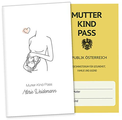 OLGS 3-teilige Mutter-Kind-Passhülle Österreich personalisierbar Modern Lineart | Schwangerschaft Schutzhülle Muki-Pass mit Fach für Ultraschallbilder (MuKiPass personalisiert, Joy)
