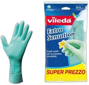 Vileda 12 Paia Guanti Gomma Extra Sensation Foderati in Cotone Verde Taglia S 7 Piccola EXTRASENSATION