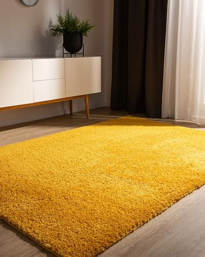 benuta Basic Hochflorteppich Soho - gelb 80x150 cm - Kuschelig Weicher Teppich im Minimalistischen Look - Pflegeleicht - Fußbodenheizung Geeignet