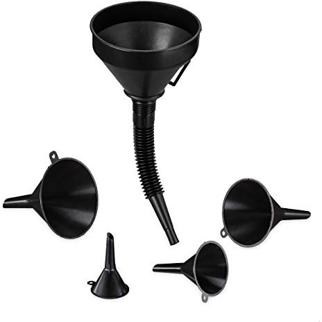 relaxdays Entonnoir Voiture, 5 Tailles, Universel, avec Tuyau et Tamis, pour Le Garage et la Maison, Noir