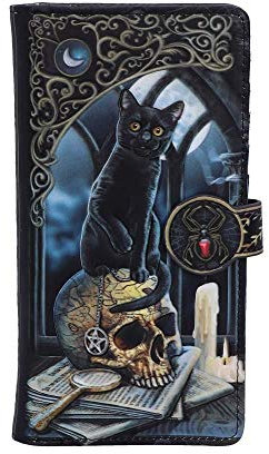 Lisa Parker Spirits of Salem Geldbörse mit schwarzem Katzenschädel geprägt, 18,5 cm, PU-Leder, schwarz, Lisa Parker Geschenkware, Spirits of Salem Kunstwerk, geräumig und stilvoll, mehrere Fächer für