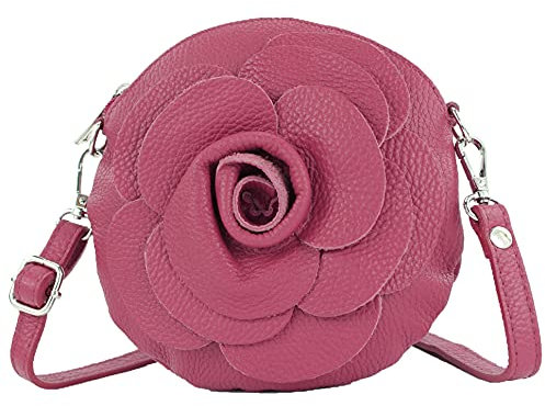 modamoda de T225 Damen Leder Umhängetasche Abendtasche Clutch Blüte Klein handmade in Italy, Farbe:Bordeauxviolett