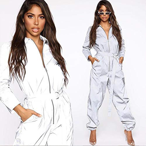 Reflektierende Herrenjacke Reflektierende Jacke der Frauen-Reißverschluss Langarm-Jumpsuit-Trainingsanzuggrauchmantel für Radfahren Laufen (Farbe, Size : L)