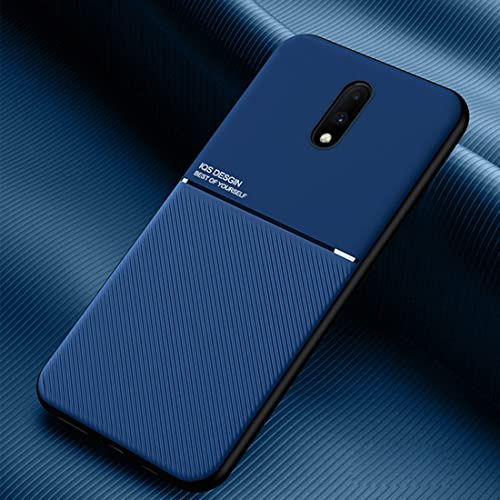 TIANCI Hülle für OnePlus 7, Textur rutschfest und Stoßfest Schutzhülle, [Hautfreundliches PU-Leder] [Ultradünnes TPU] Handyhülle für OnePlus 7-Blau