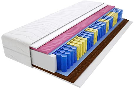 Godre Matratze 70x200 cm Doppelmatratze, H3 & H5 Federkernmatratze, Taschenfederkernmatratze 24 cm Hoch Kokosfaser Profilierter Moletschaum Hypoallergene, HR-Schaum, Gesteppter Bezug Sole Molet Max