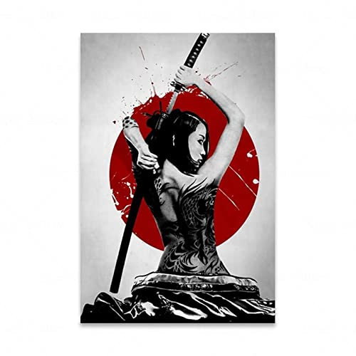 TSHAOSHUNHT Japanisches Samurai-Mädchen, Kunstdruck auf Leinwand, Gemälde, Bushido, Poster, Wanddekoration für Wohnzimmer, moderne Kunstwerke, 70 x 100 cm x 1 Stück, rahmenlos