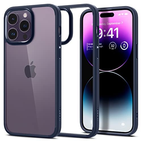 Spigen Ultra Hybrid Hard Clear Back [Long Lasting Clarity] [Military Grade Shockproof] Case Compatible with iPhone 14 Pro - Navy Blue