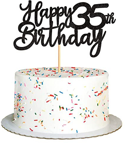 Blumomon 3 Stück Happy 35th Birthday Cake Topper Glitter 35th Birthday Cake Pick 35 Fabulous Cheers to 35 Years Old Cake Decorations for 35th Birthday Theme Party Supplies Black