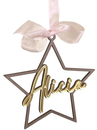 Estrellas de Navidad Personalizadas, Ornamento Colgante en Madera o Acrílico, Decoración Navideña con Nombre, Adorno para Árbol de Navidad, Regalo de Familia 2025, 10 cm x 10 cm