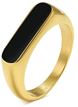 ANAZOZ Edelstahlringe Damen, Ring Groß Modeschmuck Größe 65 (20.7) Goldener Siegelring mit Schwarzer Emaille