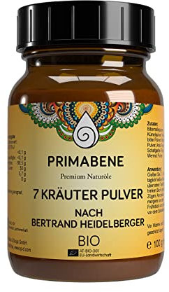 Primabene, 7 Bio-Kräuterpulver- nach Bertrand Heidelberger, pflanzliche Bitterstoffe, hochdosiert, kontrolliert biologischer Anbau - Glastiegel (1 x 100 g)