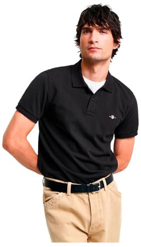 GANT Men's Slim Shield SS Pique Polo Shirt, Black, L
