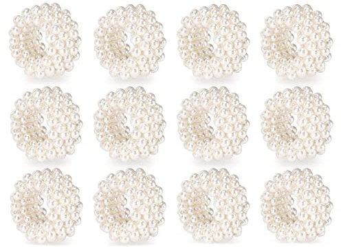 Tiamu 12Pcs Perle Serviettenring Tischdekor, Schnallen Bling Strass Serviettenring, Silber Serviettenhalter Hochzeit, Elegante Serviettenschnalle für Abendessen Hochzeit Bankett Party