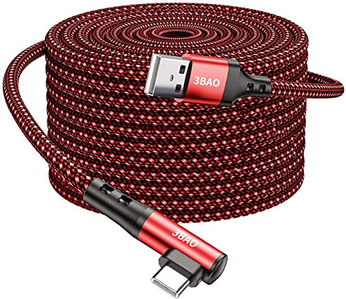 Extra long USB C Cable Right Angle 8 M, Charge Type C Charger Cable Braided 90 Degree USB C Charging Cable Compatible with Samsung Galaxy S22 S21 S20 Note 10 9,Sony,Huawei P40 P30,Xiaomi - Red