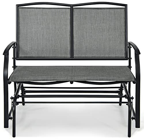 SFAREST 2-Person Outdoor Glider Bench, Patio Swing Gliding Loveseat Chair, Powder Coated Steel Rocking Garden Bench for Backyard Garden Porch (Gray, 104 x 72 x 92cm)