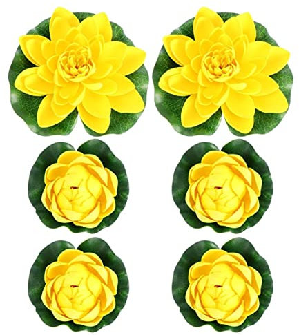 Warmhm 6 Stück Künstliche Seerosen Gefälschter Lotus Lebensechte Wasserpflanzen Simulationslilie Schwimmende Blumen Teichpflanzen Ornamente für Garten Hof Terrasse Gelb