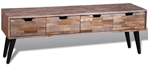 TV Schrank Fernsehtisch TV Regal Lowboard mit 4 Schubladen, TV Board Medienkonsole für Wohnzimmer, Unterhaltungsraum, Industrie-Design, Vintagebraun-schwarz, 120 x 31 x 40 cm