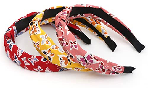 scicent Stirnband für Damen Boho Vintage-Stil Feuchtigkeitabsorbierend Verdreht mit Muster Niedlich Haaraccessoir, 3PCS, HB0017