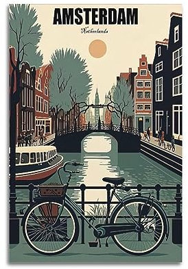 NOHF Reise-Poster Amsterdam Niederlande Poster Wandkunst Druck Retro Ästhetische Raumdekoration Bürodekorationen 30 x 45 cm ungerahmt