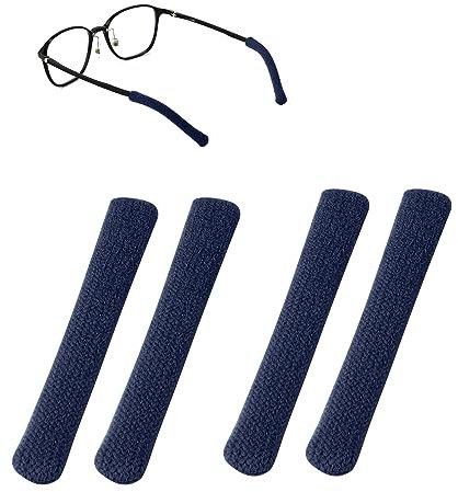 PEUTIER 4pcs Eyeglass Ear Cushions, Knitted Cotton Anti Slip Temple Pads Eyeglass Temple Tips Eyeglass Ear Pads Eyewear Retainer Glasses Arm Sleeve for Sunglasses Glasses Reading Glasses (Navy Blue)