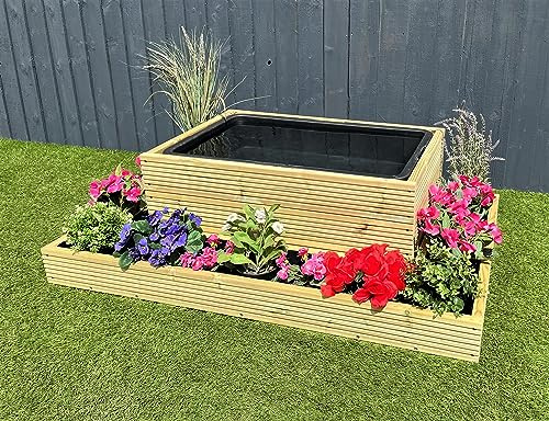 Woodshedltd Raised Garden Pond Half Planter Wooden Decking Water Feature 84x55x36 90L Solid Tub Liner (Decking With Grooves)