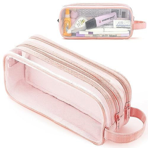 MAMUNU Mäppchen Durchsichtig Groß Teenager Mädchen, Federmäppchen Groß Kapazität Aesthetic Durchsichtig, Federtasche Schreibwaren Stifttasche Tragbare Stifttasche für Erwachsene Schule & Büro