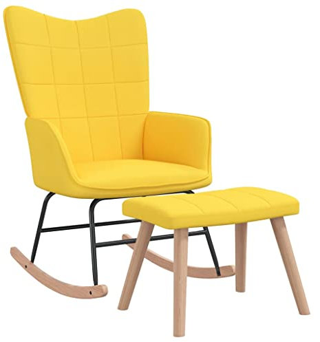 vidaXL Schaukelstuhl mit Hocker Schaukelsessel Schwingsessel Relaxstuhl Polsterstuhl Wohnzimmerstuhl Sessel Stuhl Relaxsessel Stoff Senfgelb