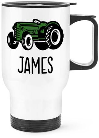 Personalised Tractor Green Travel Mug Cup with Handle