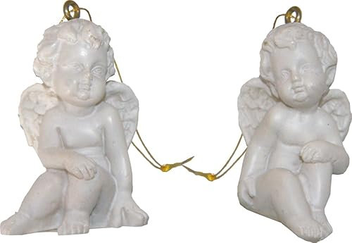 FADEDA 2X Engel mit Goldfaden, weiß/Höhe:5 cm/handbemalt/detailgetreue Krippen Figuren - Weihnachten Tisch Dekoration Krippe Zubehör