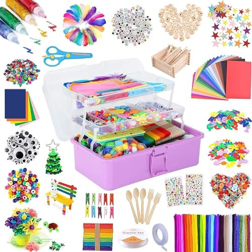 Drookaen Bastelkoffer Kinder, 3000+pcs DIY Bastelset Kinder, Bastelzubehör Bastelmaterial Scrapbooking, Weihnachtsgeschenke