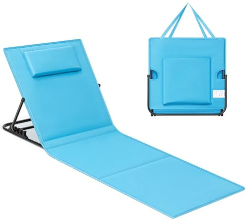 SONGMICS Strandstuhl, Campingstuhl, Sonnenliege, Strandliege, klappbar, verstellbare Rückenlehne, leicht tragbar mit Griff, für Camping, Garten, Pool, 158 x 55 cm, himmelblau GCB151Q01