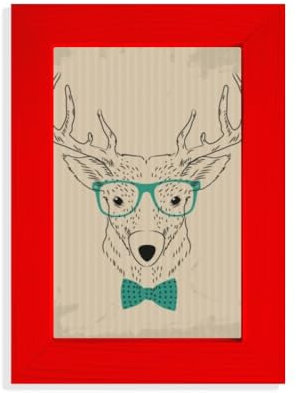 Bilderrahmen mit Brille und Hirsch, gestreift, Rot