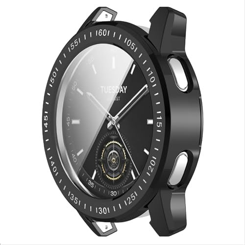 GIOPUEY [2 Pezzi Cover per Xiaomi Watch S3, Soft TPU, Shock Resistant, Xiaomi Watch S3 Custodia - Black+Black