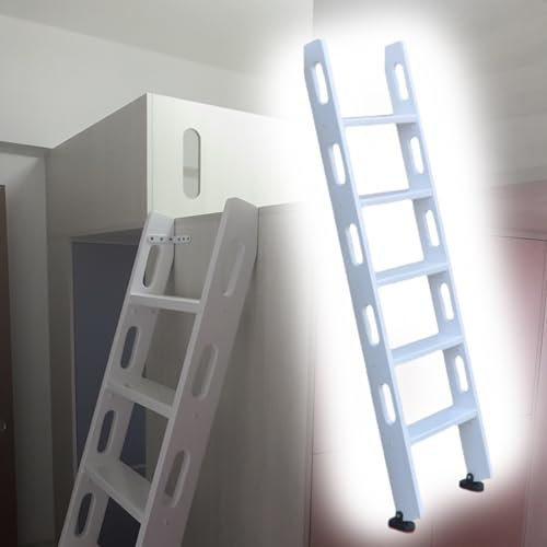 Scaletta Letto a Castello Dormitorio Bianco con Letto a Castello con Scaletta a Pavimento, Scale a Castello per Camper Pesanti Scala da Salita Soppalcata con Corrimano, Scala Doppia in Legno Massello