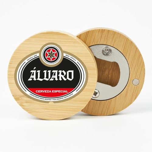 DEREGALOOS Abrebotellas Personaliado con nombre. Abridor con imán de madera personalizado. Regalo original día del Padre. Detalles originales. (Cerveza especial)