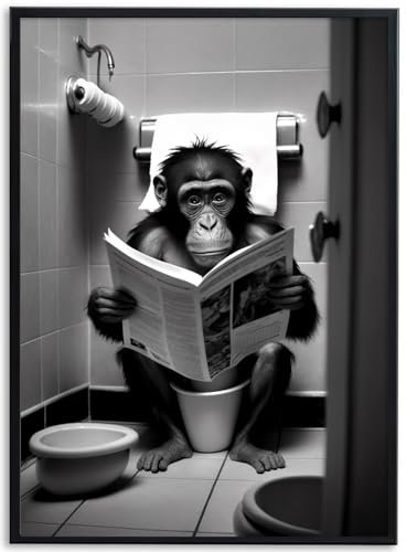 JINZUNRUI JZR Badezimmer Deko Bilder, Schwarz-weiß Bad Poster A4 Wandbilder, Lustige Tier auf WC Toilette Wand Deko, Leinwand Kunstdruck Badezimmer Bilder- Ohne Rahmen