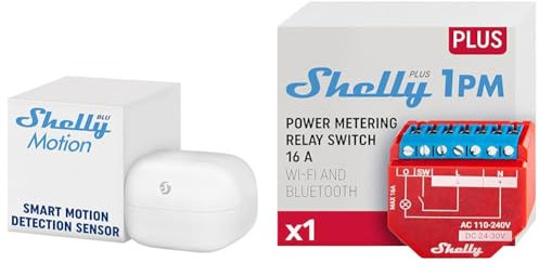 Shelly Blu Motion | Bluetooth-Bewegungs- und Lux-Sensor & Plus 1PM | WLAN & Bluetooth Relais Schalter mit Strommessung