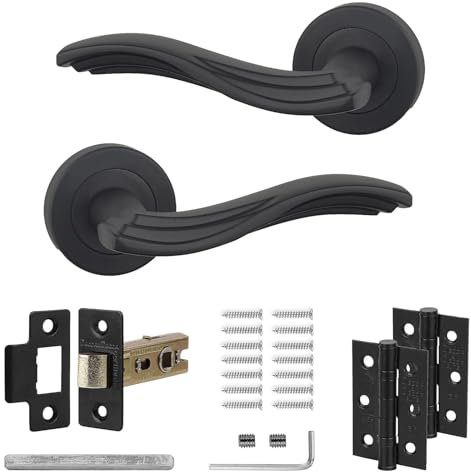 Decoranddecor Black Door Handles Internal – Aluminium Matt Black Door Handle Sets for Interior Doors | Internal Door Handles with Mortice Latch and Hinge | Terra Range