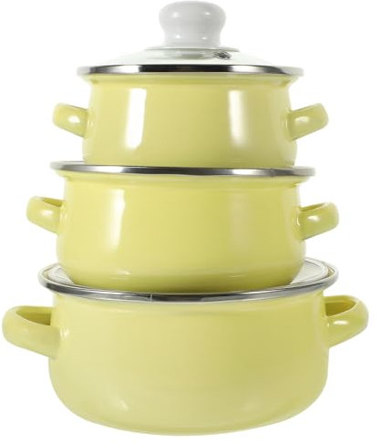 Luxshiny 3stücke Emaille Kochtopfset Mit Zwei Ergonomischen Griffen Teiliges Für Suppen Instantnudeln Mehr Vielseitig Einsetzbar Der Küche Spülmaschinenfest Leicht Und Praktisch Für