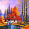 Meecaa Kreuzstich-Set, 11-fädig, geprägt, Herbstlandschaft, Haus, Villa, See, Stickset mit Zubehör, vorgedruckt (50 x 50 cm) (Herbst)