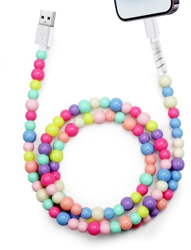 Vunake for iPhone Charger 1M Colorful Beaded Phone Charger for Girls Kids USB to Phone Port Cable for iPad 60W High-Speed Fast Charging for iPhone 14 Pro Max 13 12 11 iPad-Colorful