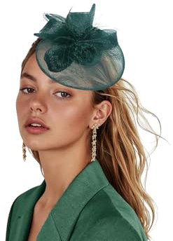 Aijaja Eleganter Damen Fascinator mit Federn, Blumen und Schleife, ideal für Hochzeiten, Cocktailpartys, Fotografie und Abendveranstaltungen(grün)