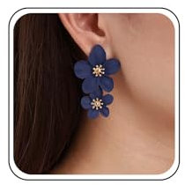 TseenYi Boho Blume Baumeln Tropfen Ohrringe - Zink - Dangle - EARRING - Blaue Blume Blütenblatt Ohrringe - Aussage Floral Braut