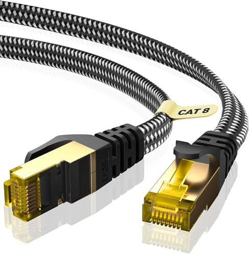 ARISKEEN Cat 8 Cable Ethernet 3metros, Cat8 Cable Trenzado Plano de Alta Velocidad(40Gbps 2000Mhz/s) Gigabit Rj45 STP Red de Internet Blindada Cable de Conexión Lan para,Módem,Enrutador,Computadora,PC