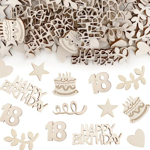 BURGEON 115 Stück Konfetti 18 Geburtstag Tischdeko Holz, Happy Birthday Konfetti 18 Tischdeko Geburtstag Deko, Streudeko Geburtstag Deko Mädchen Junge Kinder für Geburtstage Partys Dekoration, 18