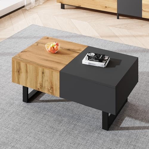 Midore Einstellbarer Wohnzimmertisch, Extrahierbarer Kaffeetisch Mit Verstecktem Speicherplatz, Couchtisch Modern Mit Verformbarer Desktop Coffee Table Mit Metallhalterung Transformierter Couchtisch